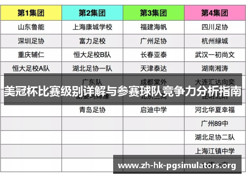 美冠杯比赛级别详解与参赛球队竞争力分析指南